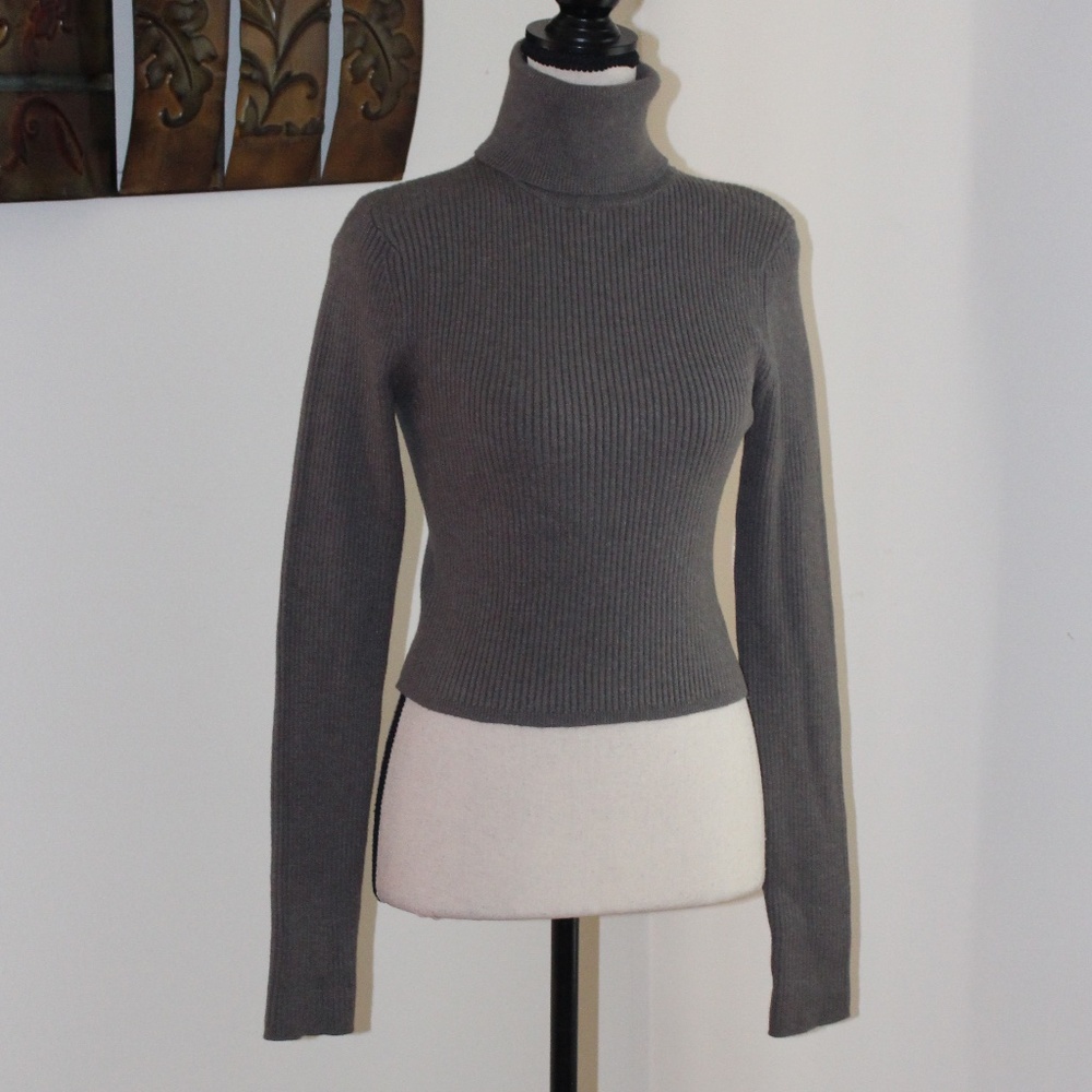 Zara, cropped gray ribbed turtleneck Medium